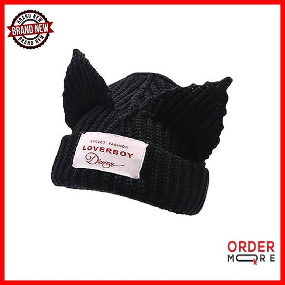 Warm Knit Cotton Slouchy Beanie with Cat Ears One Size Fits Most main image 5